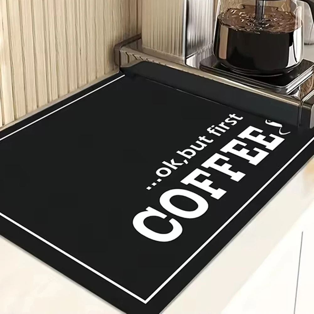 Coffee Machine Drying Mat Water Absorbent Counter Mat Modern Black Coffee Print 0