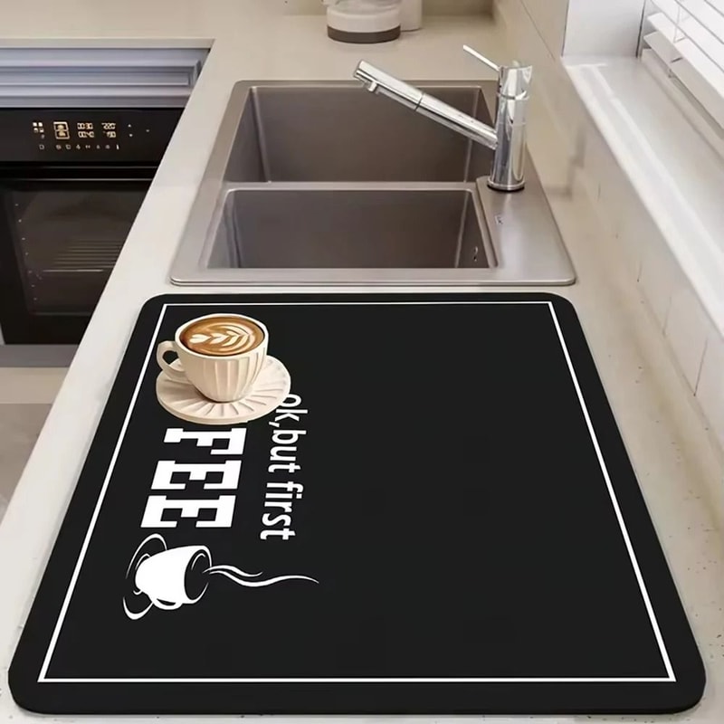Coffee Machine Drying Mat Water Absorbent Counter Mat Modern Black Coffee Print 3