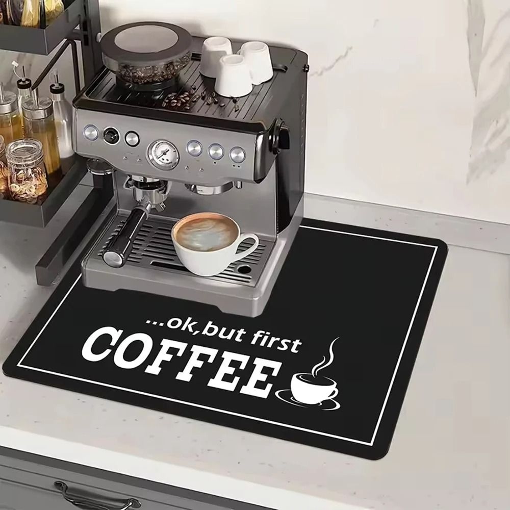 Coffee Machine Drying Mat Water Absorbent Counter Mat Modern Black Coffee Print 4