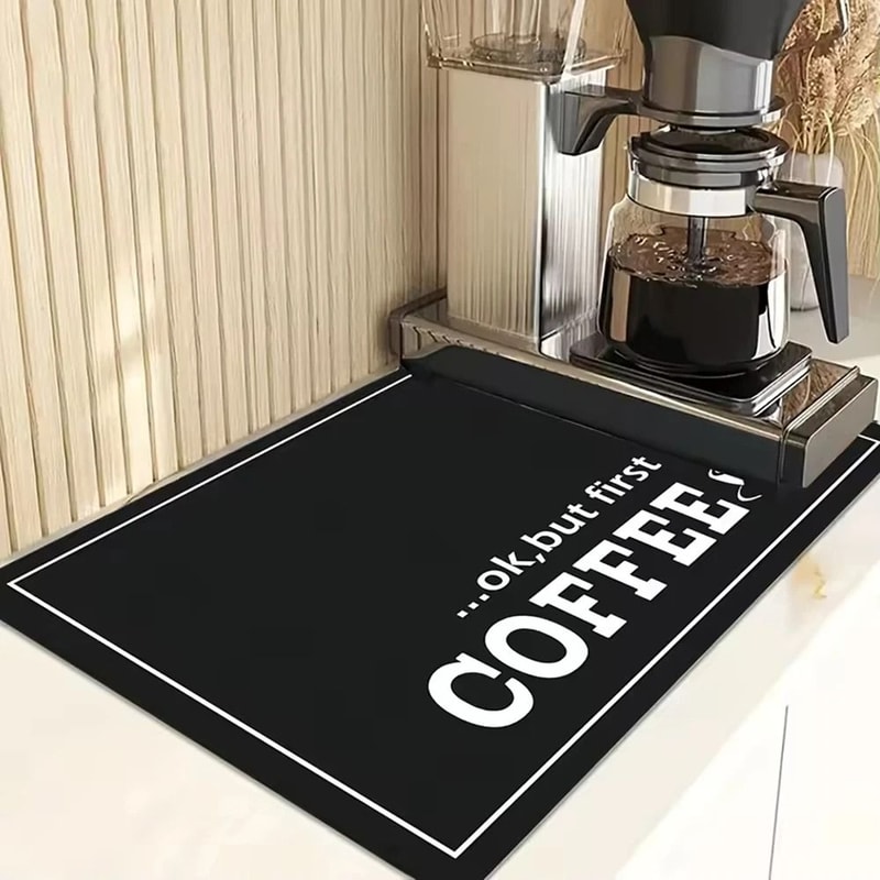 Coffee Machine Drying Mat Water Absorbent Counter Mat Modern Black Coffee Print 5