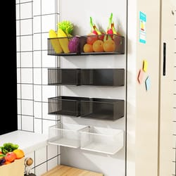 magnetic refrigerator storage shelf no drill hanging basket organizer for spices and wraps