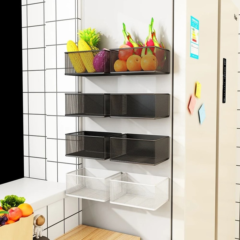 Magnetic Refrigerator Storage Shelf No Drill Hanging Basket Organizer For Spices And Wraps 0