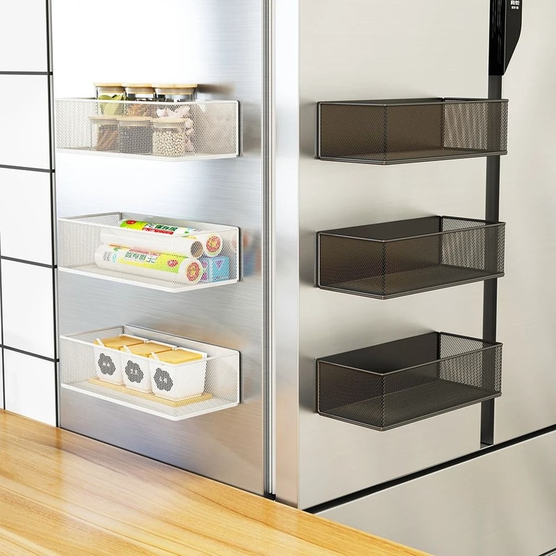 Magnetic Refrigerator Storage Shelf No Drill Hanging Basket Organizer For Spices And Wraps 2