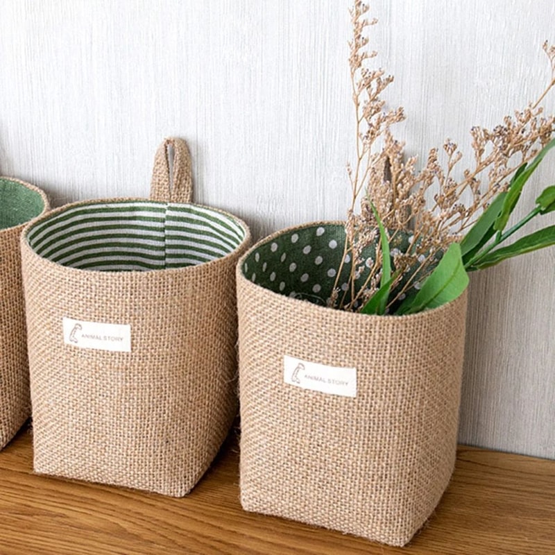 Nordic Hanging Wall Pocket Storage Bag Cotton Linen Organizer For Sundries Cosmetics And Toys 2