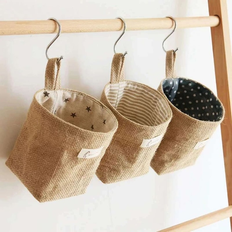 Nordic Hanging Wall Pocket Storage Bag Cotton Linen Organizer For Sundries Cosmetics And Toys 4