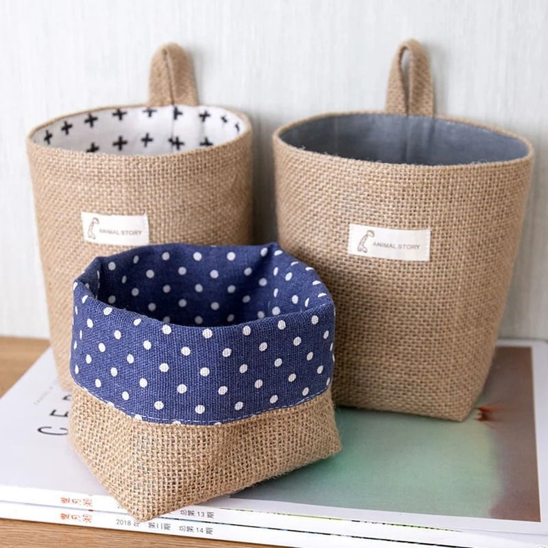 Nordic Hanging Wall Pocket Storage Bag Cotton Linen Organizer For Sundries Cosmetics And Toys 6