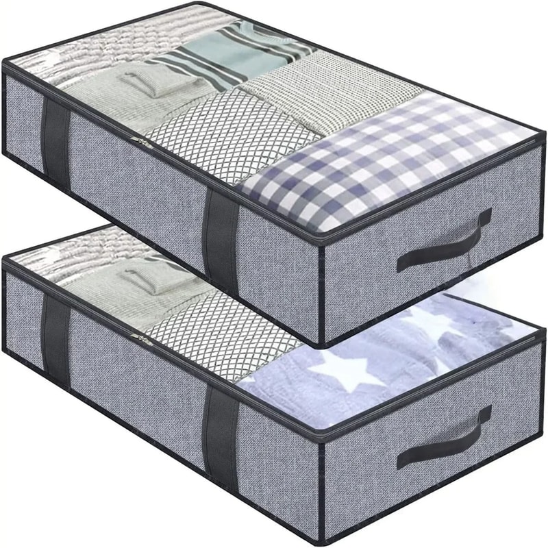 2 Pack Under Bed Storage Bags Large Quilt And Clothes Organizer With Lid And Reinforced Handles 0