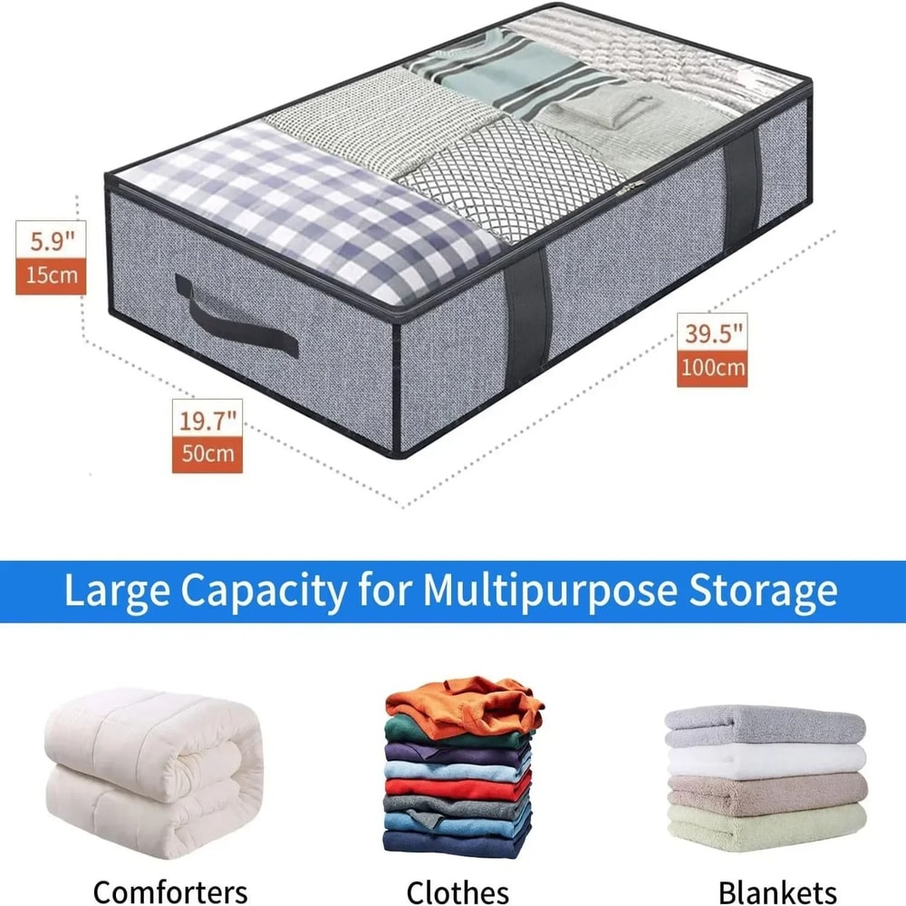 2 Pack Under Bed Storage Bags Large Quilt And Clothes Organizer With Lid And Reinforced Handles 1