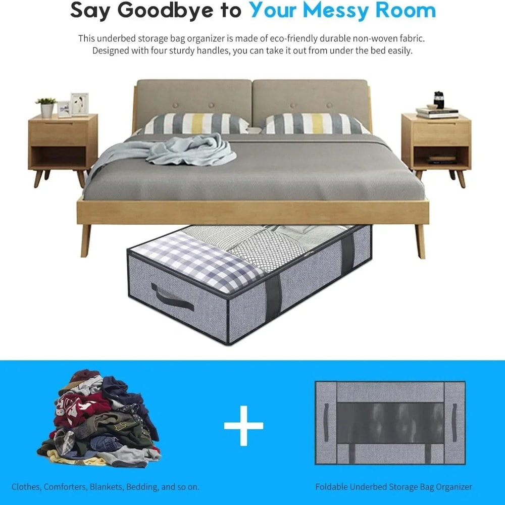 2 Pack Under Bed Storage Bags Large Quilt And Clothes Organizer With Lid And Reinforced Handles 2