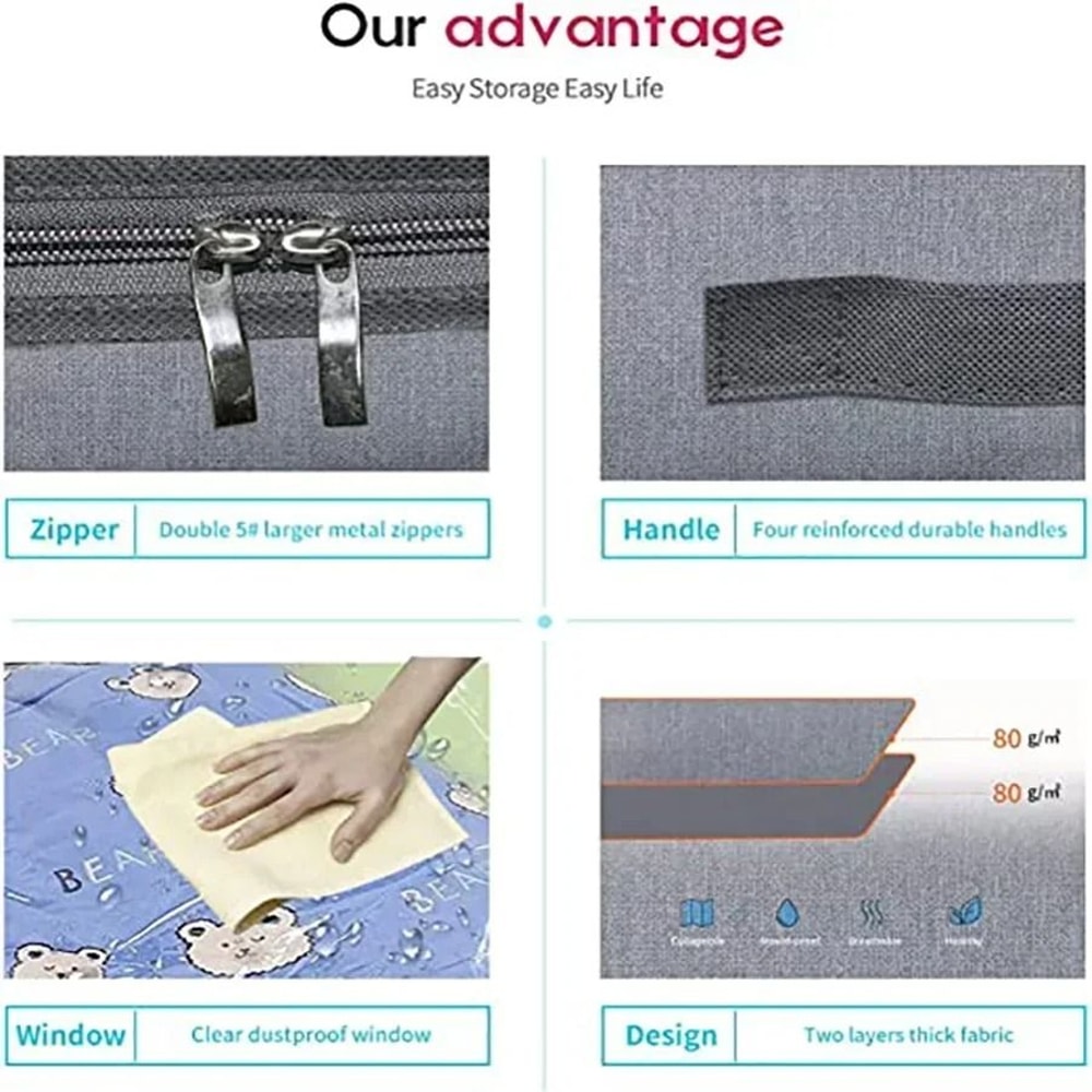 2 Pack Under Bed Storage Bags Large Quilt And Clothes Organizer With Lid And Reinforced Handles 4