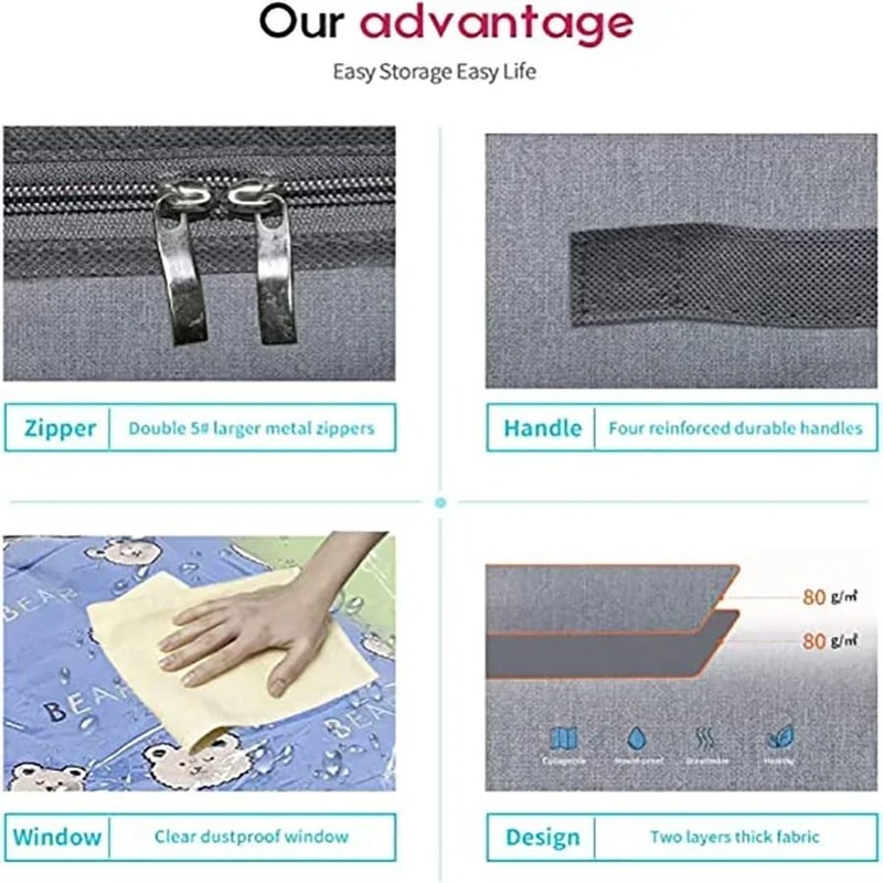 2 Pack Under Bed Storage Bags Large Quilt And Clothes Organizer With Lid And Reinforced Handles 4