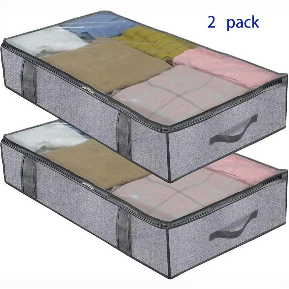2 Pack Under Bed Storage Bags Large Quilt And Clothes Organizer With Lid And Reinforced Handles 6