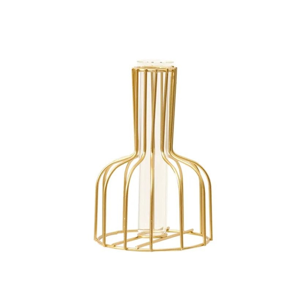 Golden Iron Vase With Clear Tube Modern Flower Holder For Dried Flowers And Home Decor 7