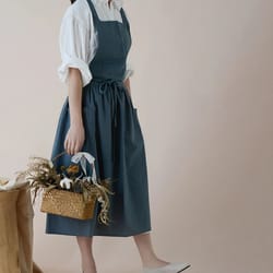 japanese style long floral apron waterproof cotton linen baking and teacher smock dress