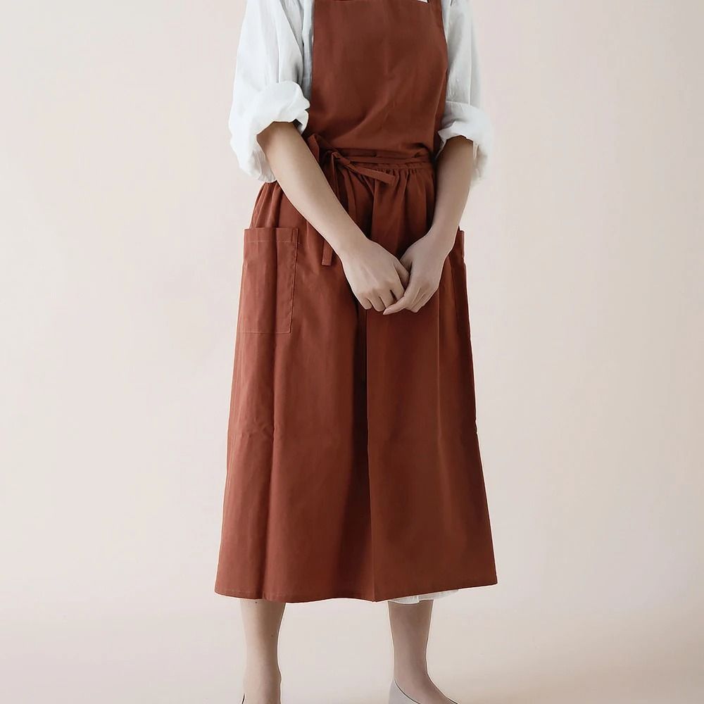 Japanese Style Long Floral Apron Waterproof Cotton Linen Baking And Teacher Smock Dress 10