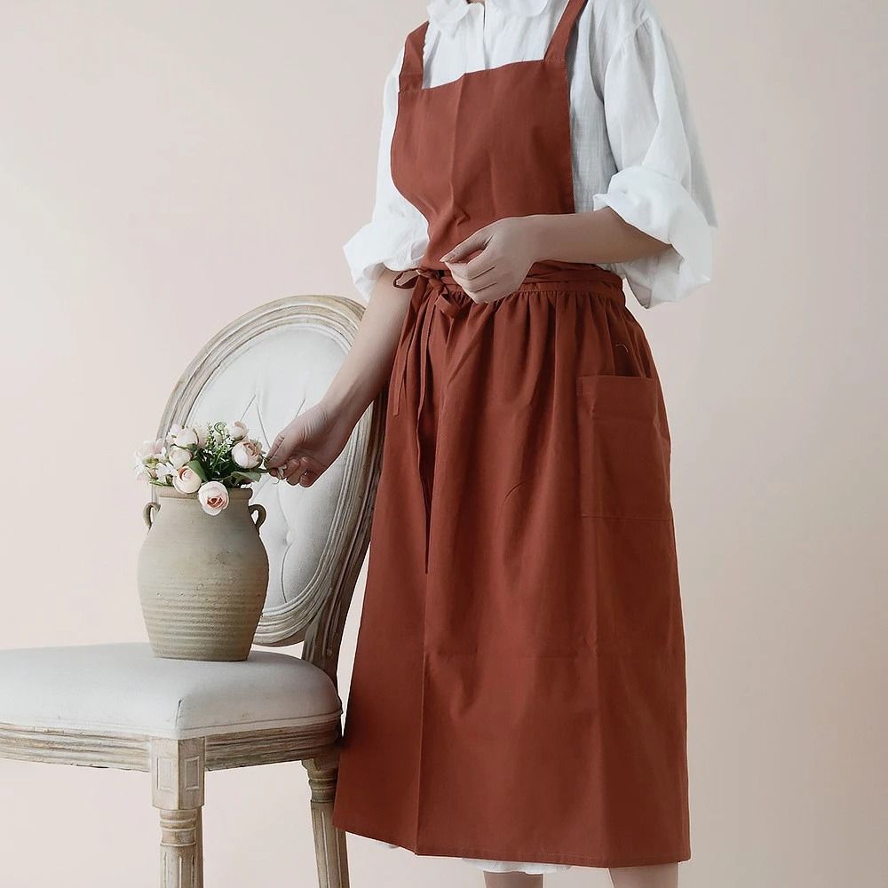 Japanese Style Long Floral Apron Waterproof Cotton Linen Baking And Teacher Smock Dress 2