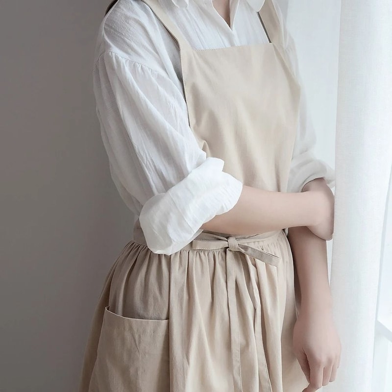 Japanese Style Long Floral Apron Waterproof Cotton Linen Baking And Teacher Smock Dress 7