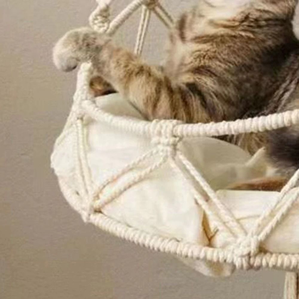 Boho Hanging Cat Hammock Handwoven Cotton Rope Cat Bed With Cushion For Cozy Winter Rest 1