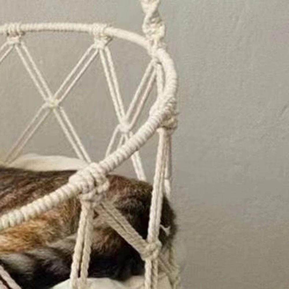 Boho Hanging Cat Hammock Handwoven Cotton Rope Cat Bed With Cushion For Cozy Winter Rest 3
