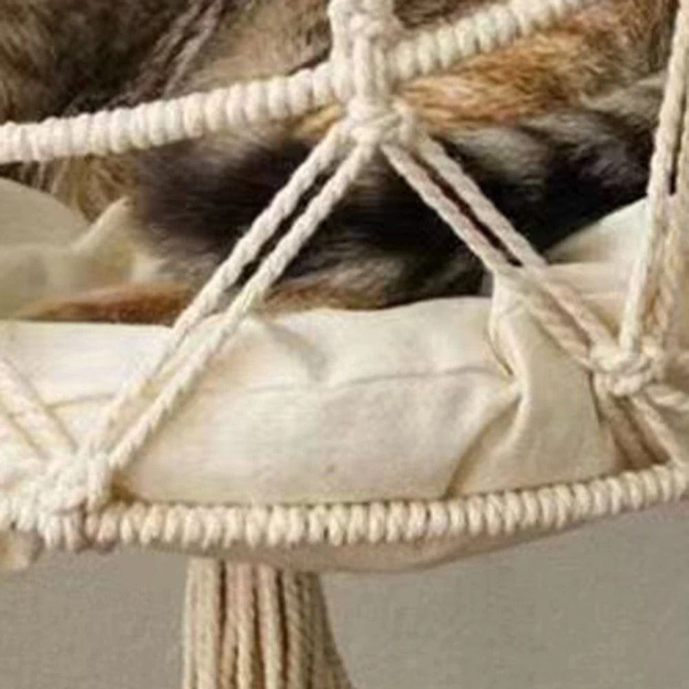 Boho Hanging Cat Hammock Handwoven Cotton Rope Cat Bed With Cushion For Cozy Winter Rest 5