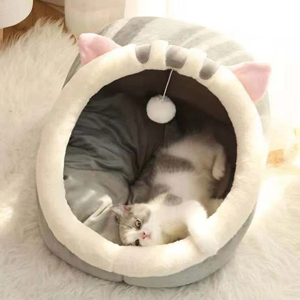 Warm Semi Closed Cat Cave Bed Cozy Winter Pet Nest For Cats And Small Dogs 1