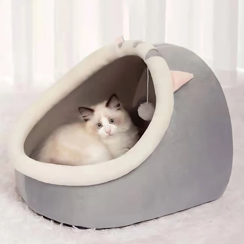 Warm Semi Closed Cat Cave Bed Cozy Winter Pet Nest For Cats And Small Dogs 4
