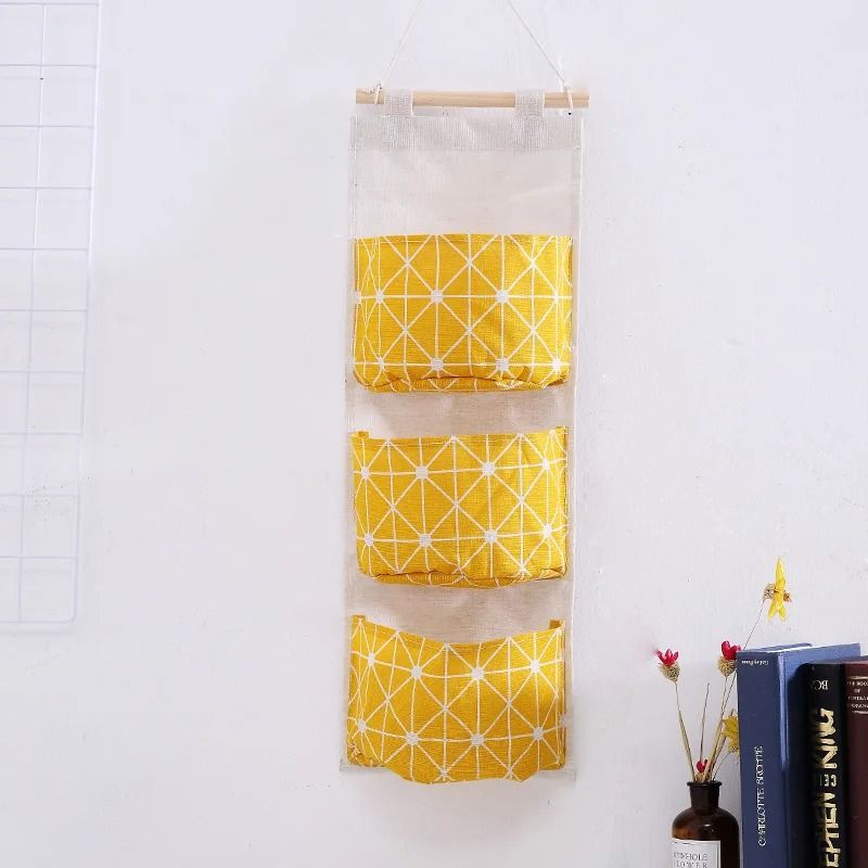 3 Pocket Hanging Wall Organizer Cotton Linen Storage Bag For Bedroom Kitchen And Living Room 9