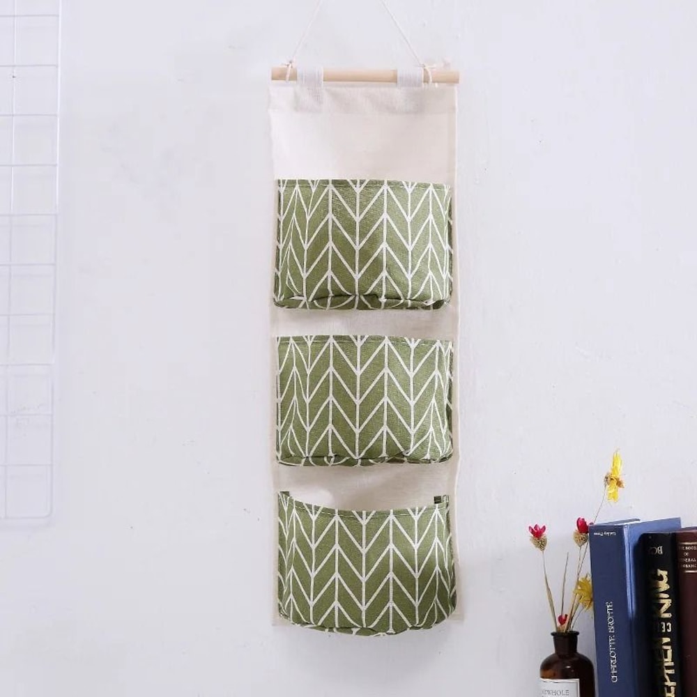 3 Pocket Hanging Wall Organizer Cotton Linen Storage Bag For Bedroom Kitchen And Living Room 6