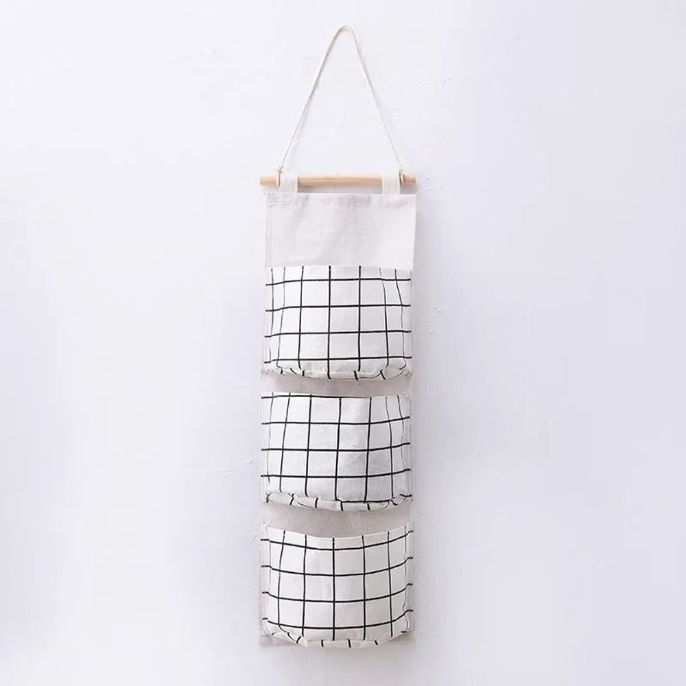 3 Pocket Hanging Wall Organizer Cotton Linen Storage Bag For Bedroom Kitchen And Living Room 7