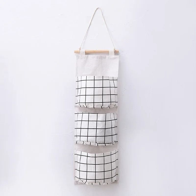 3 Pocket Hanging Wall Organizer Cotton Linen Storage Bag For Bedroom Kitchen And Living Room 7