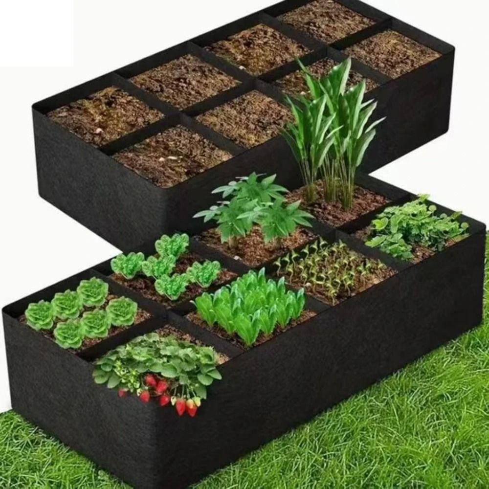 Felt Garden Planting Bag Multi Grid Grow Bag Rectangle Nursery Container For Vegetables And Herbs 5