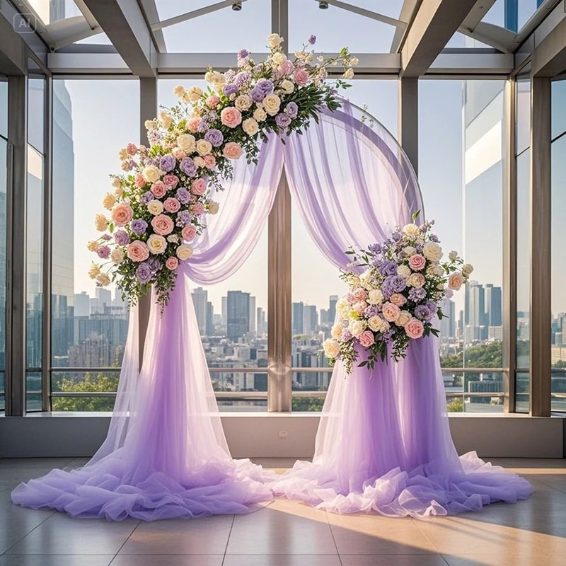 Wedding Arch Mesh Curtain Backdrop Draping Fabric For Outdoor Ceremony And Party Decor 7