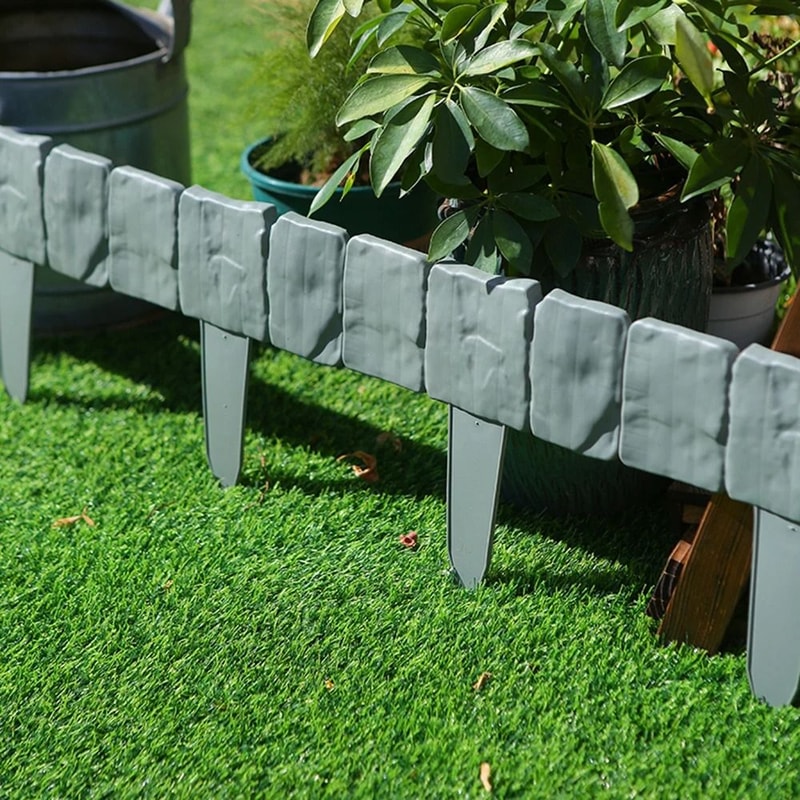 10 Pack Garden Fence Border Imitation Stone Edging Stakes Decorative Lawn And Yard Plant Support 0