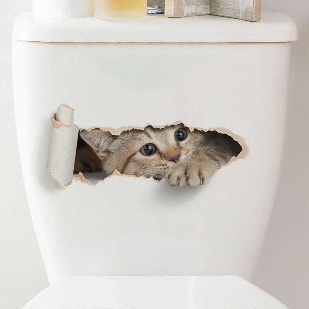 3D Peeking Kitten Toilet Sticker Waterproof Self Adhesive Bathroom Toilet Seat Decor 0