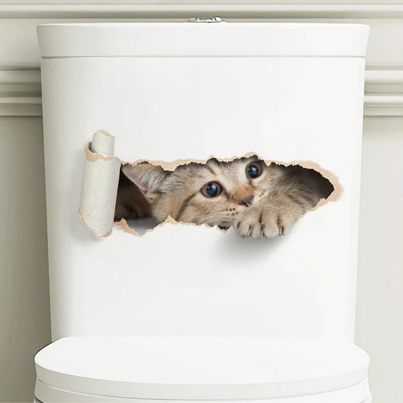 3D Peeking Kitten Toilet Sticker Waterproof Self Adhesive Bathroom Toilet Seat Decor 3