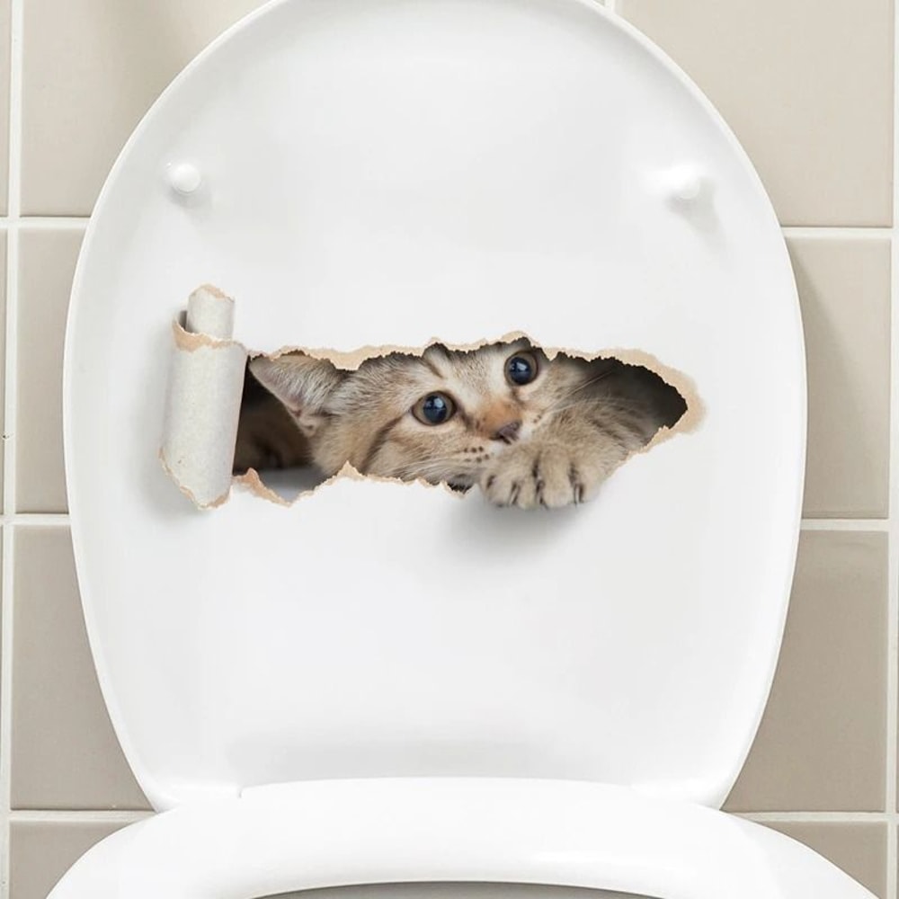 3D Peeking Kitten Toilet Sticker Waterproof Self Adhesive Bathroom Toilet Seat Decor 4