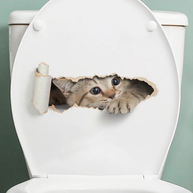 3D Peeking Kitten Toilet Sticker Waterproof Self Adhesive Bathroom Toilet Seat Decor 5