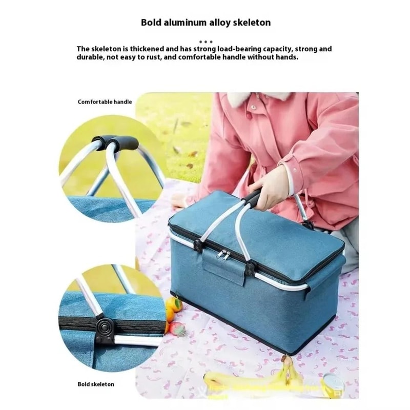 Folding Insulated Shopping Basket Portable Meal Basket Cooler Bag For Grocery And Lunch Delivery 4