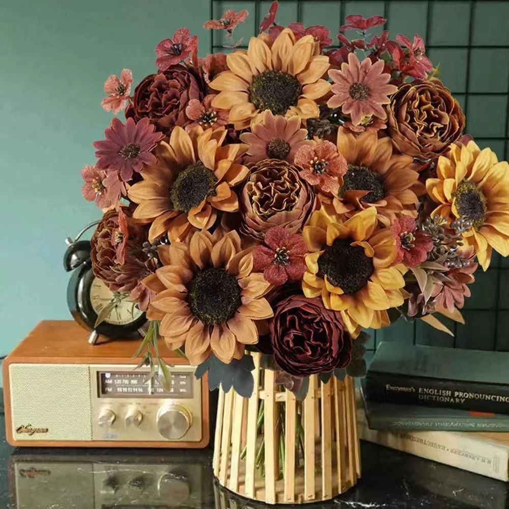 Autumn Artificial Sunflower Bouquet Simulated Fake Flowers For Wedding And Home Decor 4