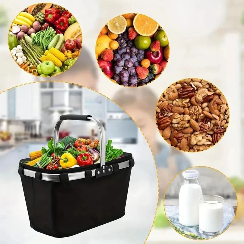 Folding Insulated Meal Basket Portable Handheld Cooler Shopping Basket For Lunch Delivery And Outdo 0