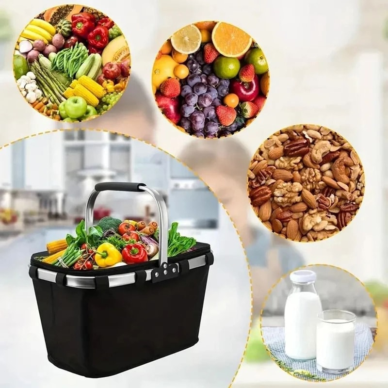 Folding Insulated Meal Basket Portable Handheld Cooler Shopping Basket For Lunch Delivery And Outdo 0