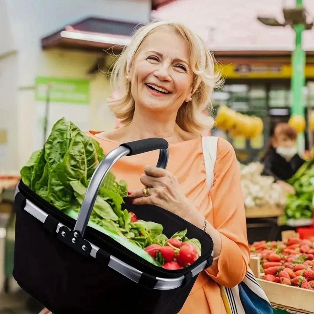 Folding Insulated Meal Basket Portable Handheld Cooler Shopping Basket For Lunch Delivery And Outdo 1