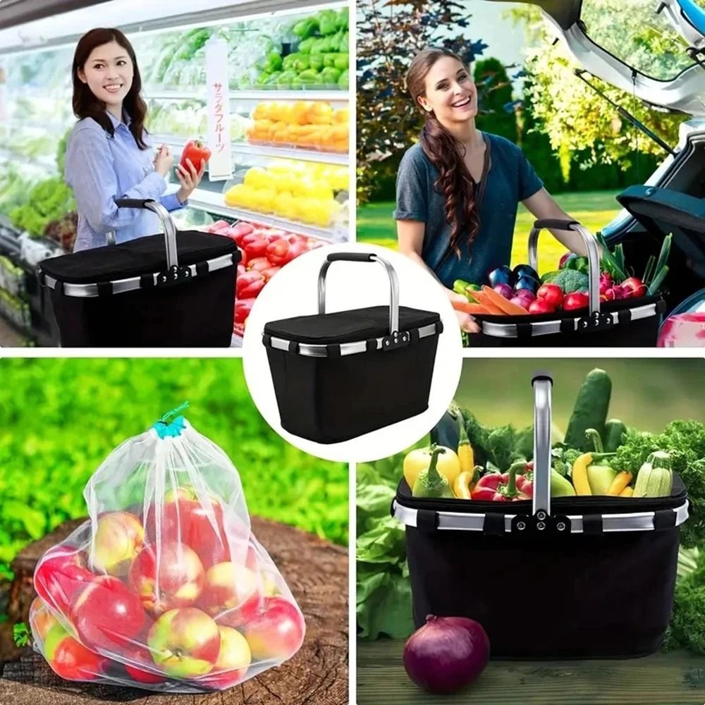 Folding Insulated Meal Basket Portable Handheld Cooler Shopping Basket For Lunch Delivery And Outdo 3