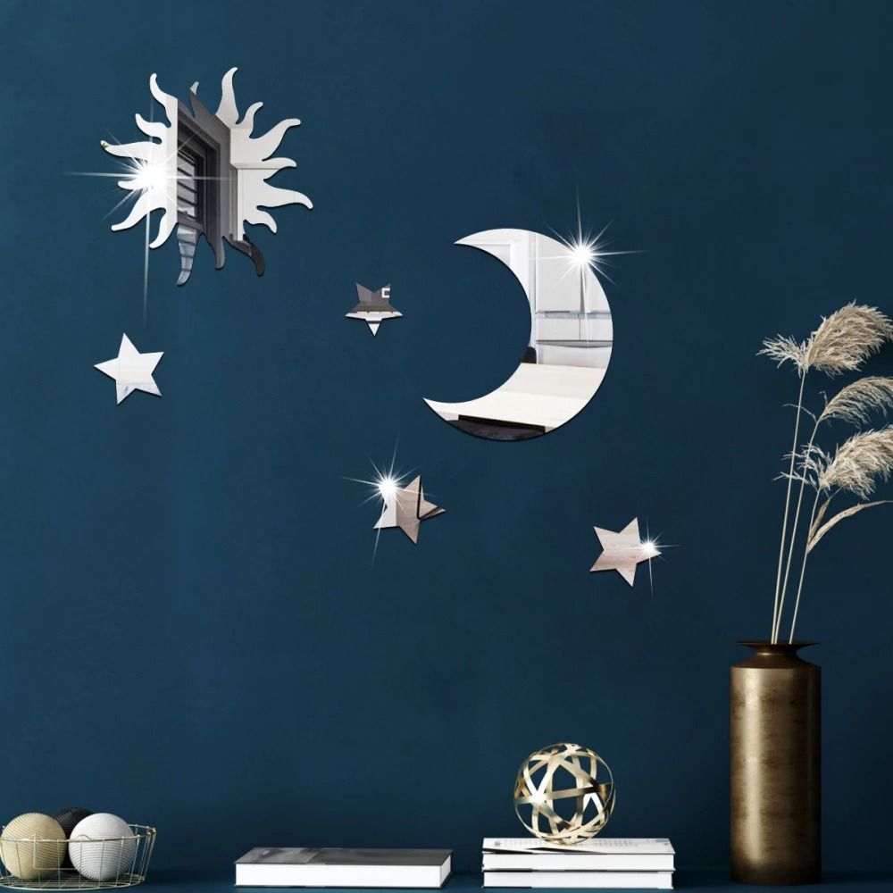 Star And Moon Acrylic Mirror Wall Stickers 6 Piece Self Adhesive Removable DIY Bedroom Decor Set 1