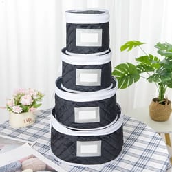 quilted tableware storage box with zipper lid for plates bowls and dishes