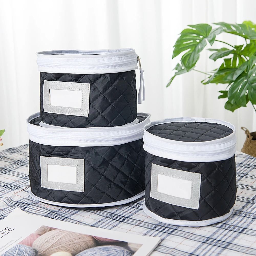 Quilted Tableware Storage Box With Zipper Lid For Plates Bowls And Dishes 2