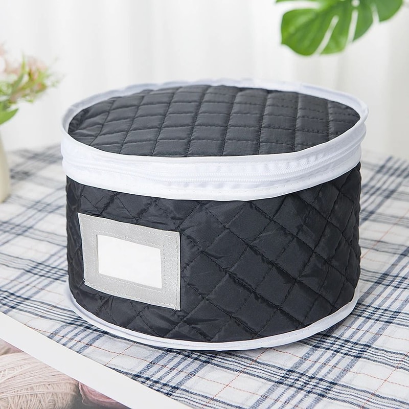 Quilted Tableware Storage Box With Zipper Lid For Plates Bowls And Dishes 5