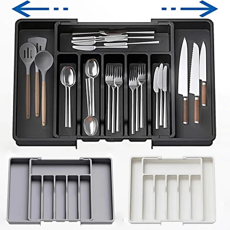 Expandable Cutlery Organizer Tray For Kitchen Drawers With Compartments 1