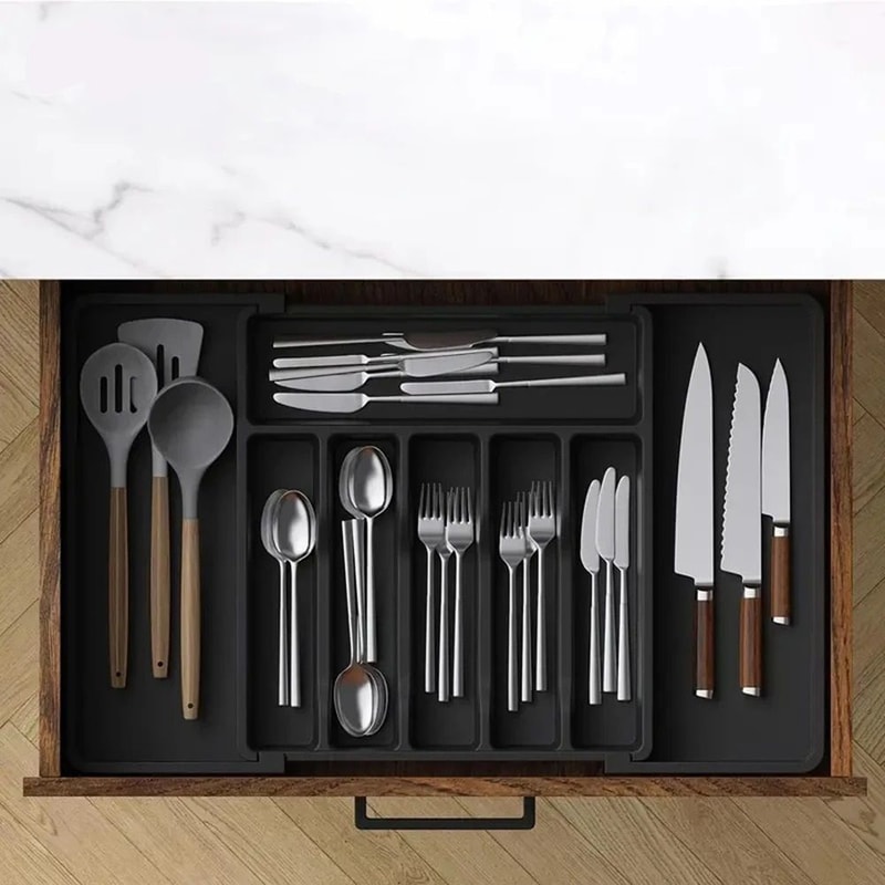 Expandable Cutlery Organizer Tray For Kitchen Drawers With Compartments 3