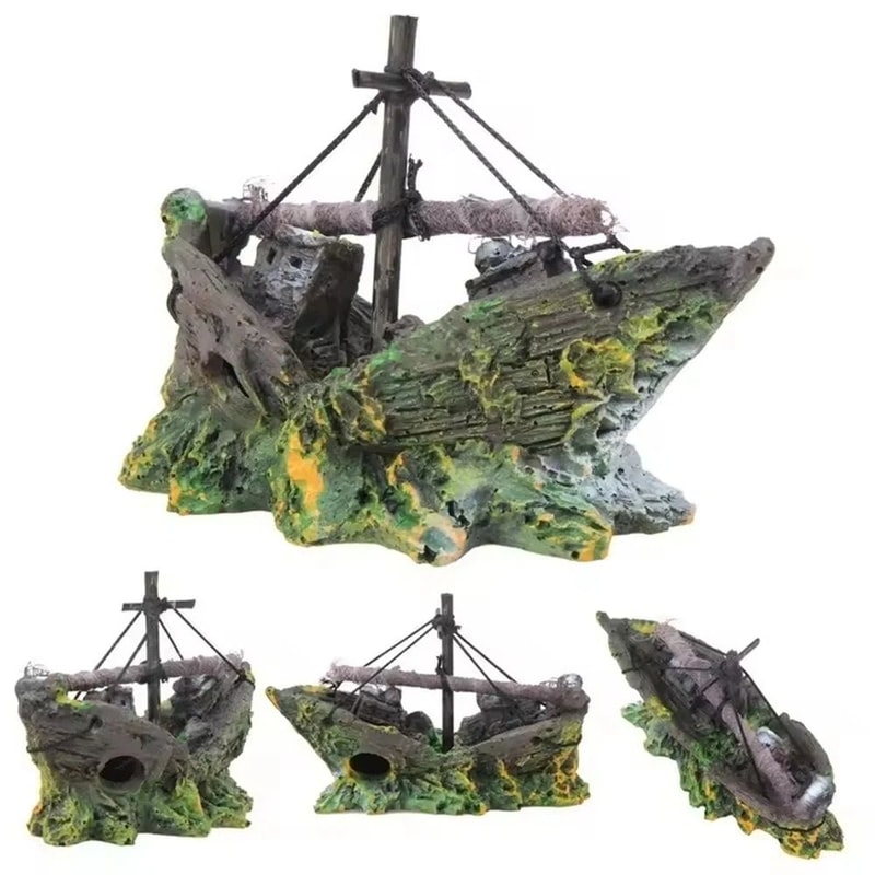 Resin Pirate Shipwreck Aquarium Ornament Underwater Fish Tank Decoration 0